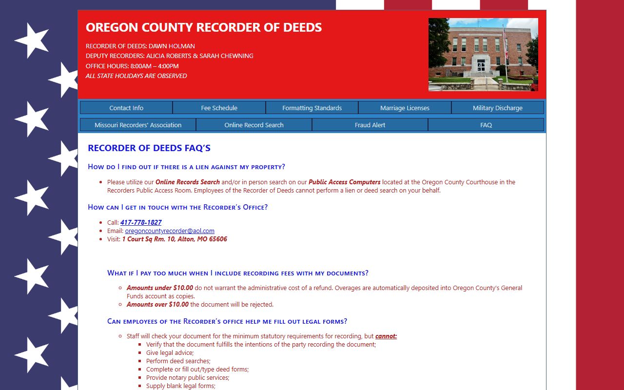 Oregon County Circuit Clerk records office access and Recorder FAQ