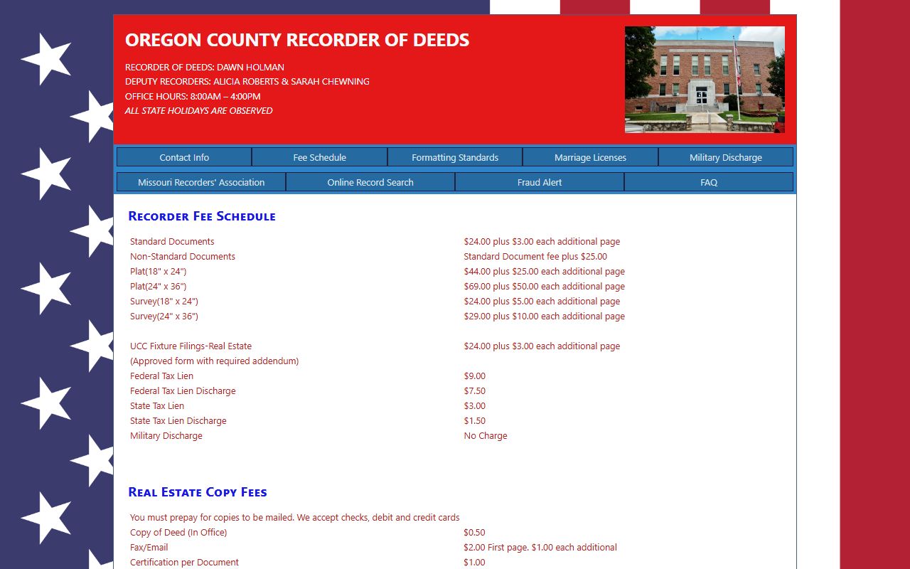 Oregon County Circuit Clerk records fee comparison with Recorder fees