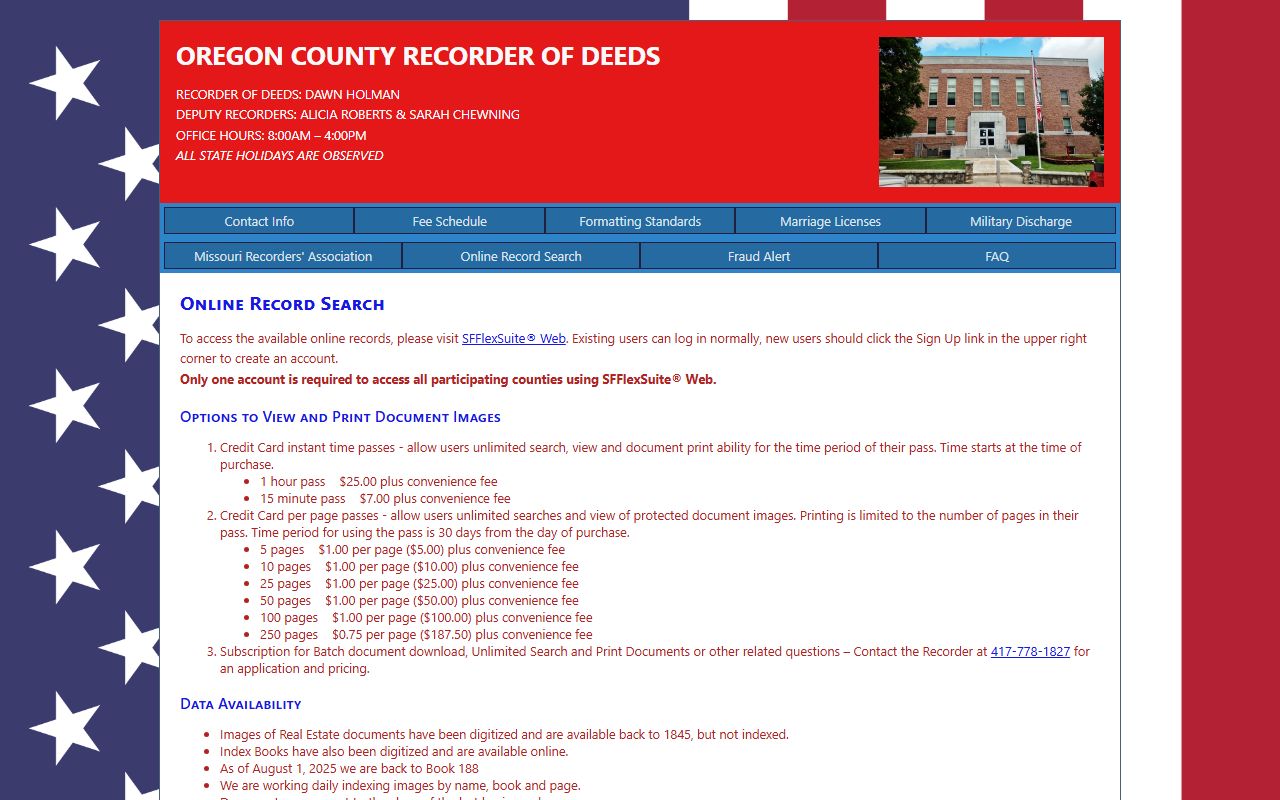 Oregon County Circuit Clerk records and Recorder online search access