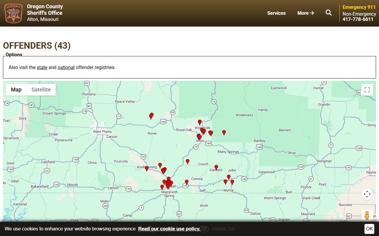 Oregon County arrest records offender registry and restricted charge records