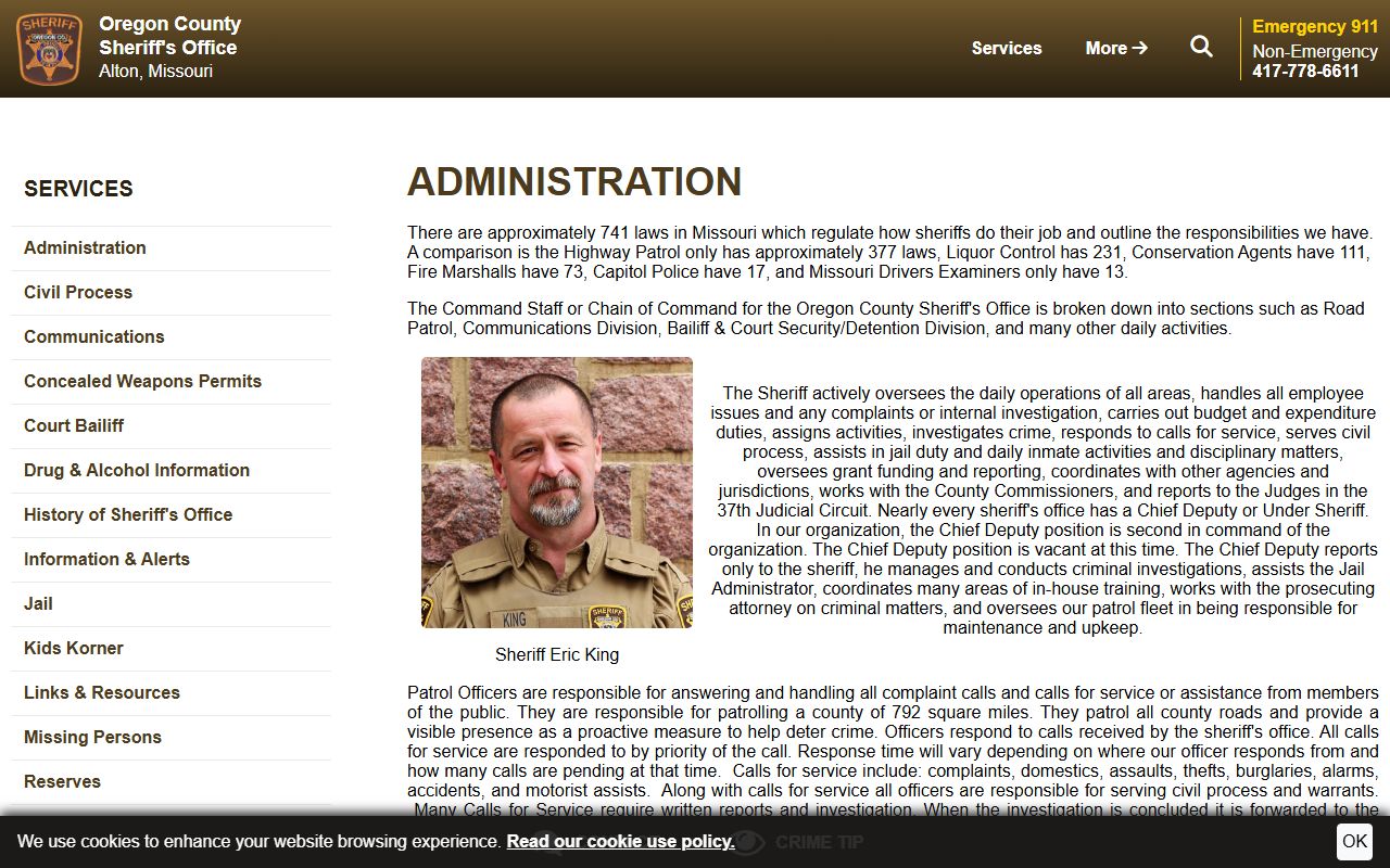 Oregon County arrest records sheriff administration and court charge workflow