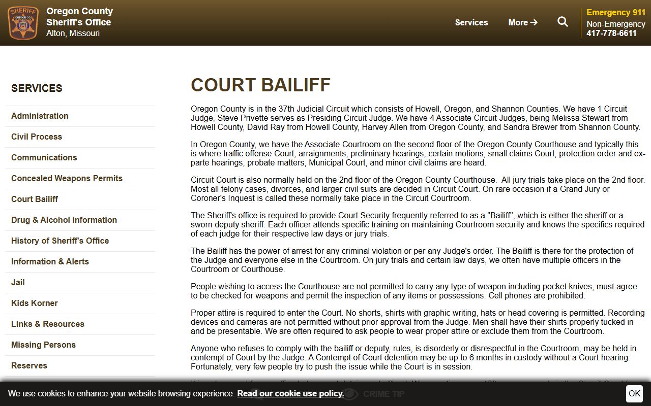 Oregon County court dockets court security and courtroom source