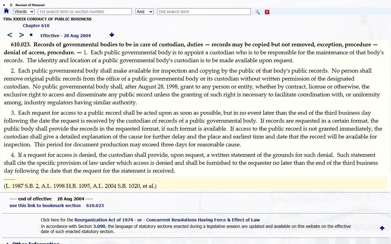 Oregon County court records Missouri records custodian statute source