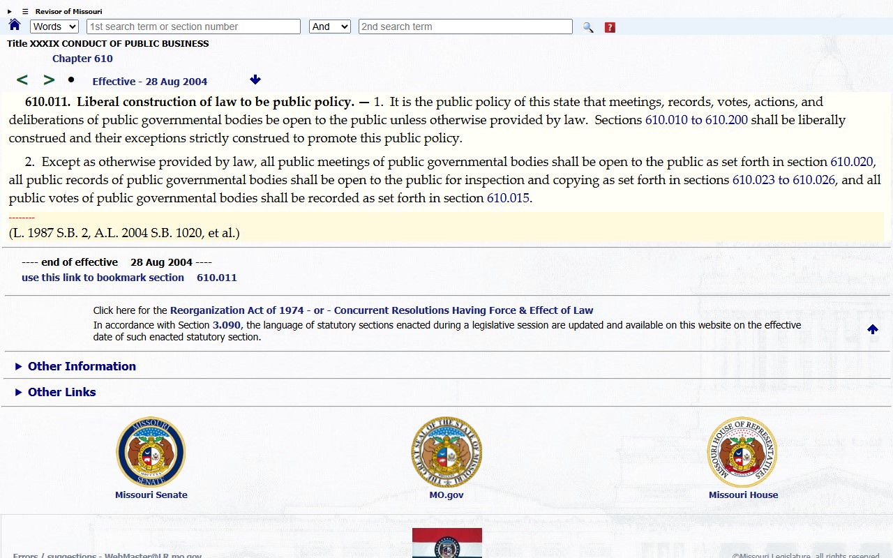 Oregon County court records Missouri Sunshine Law public policy source