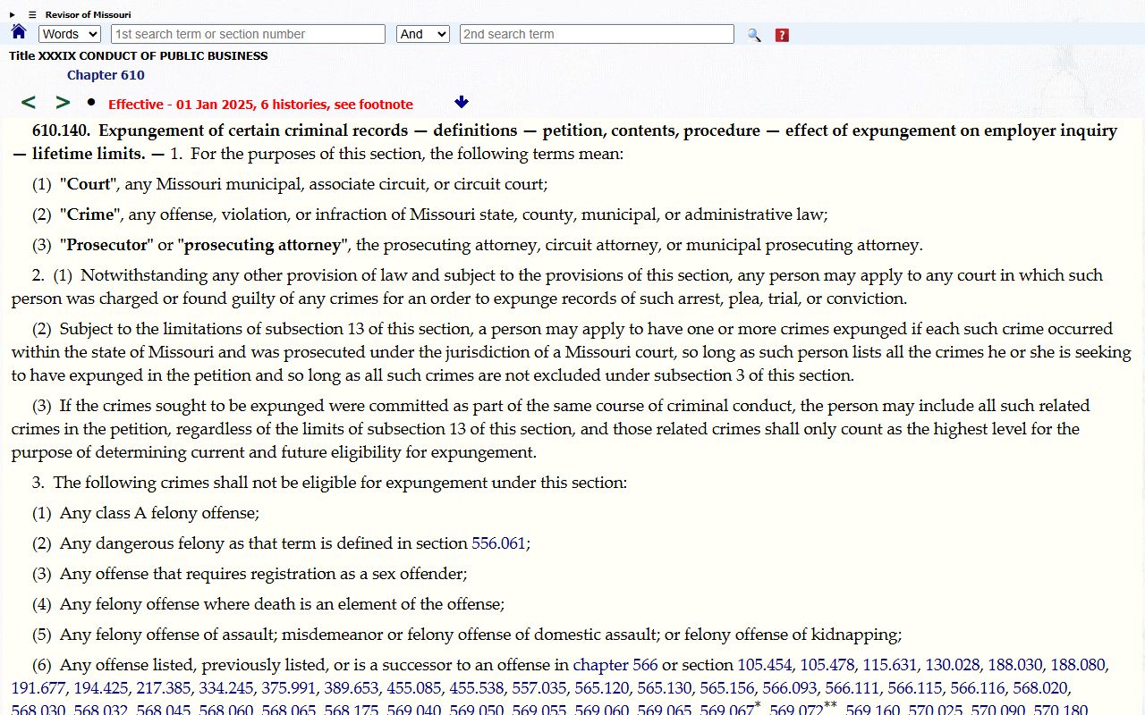 Oregon County criminal court records Missouri expungement statute source