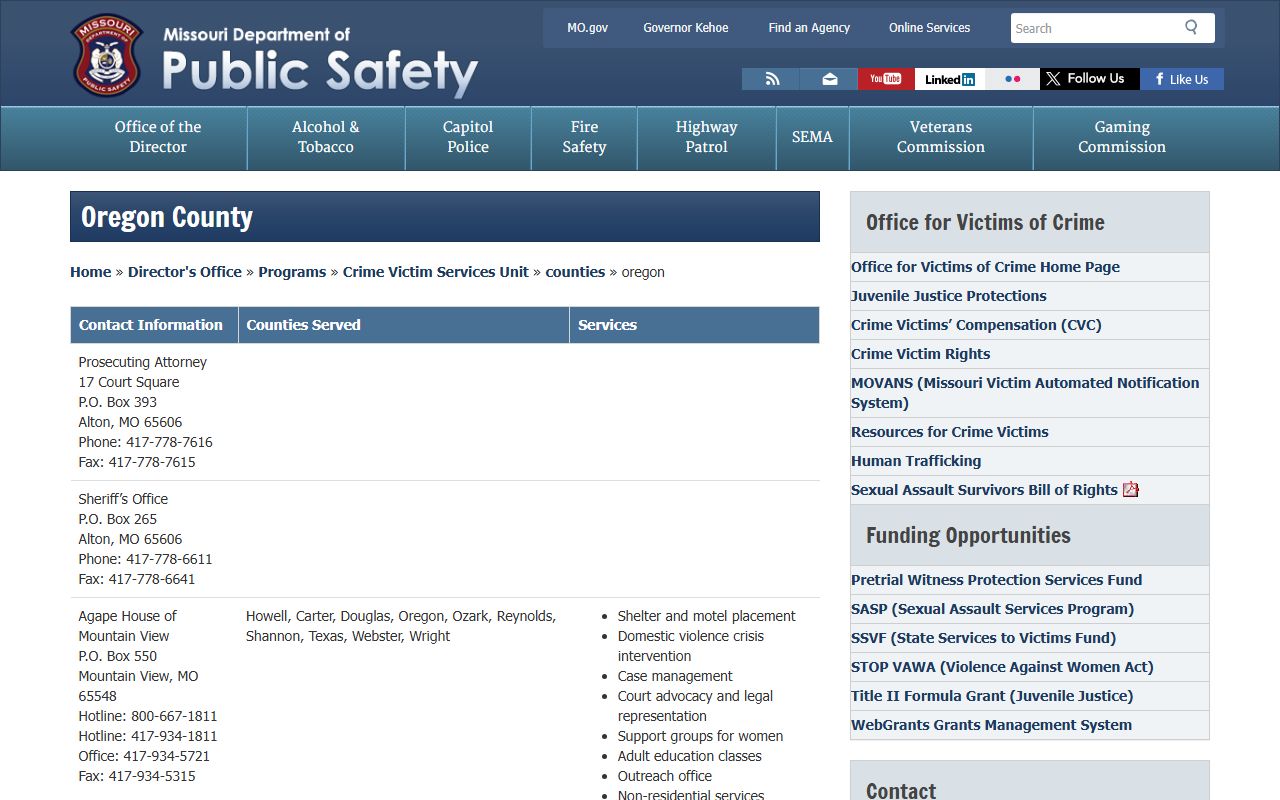 Oregon County criminal court records victim services contact source