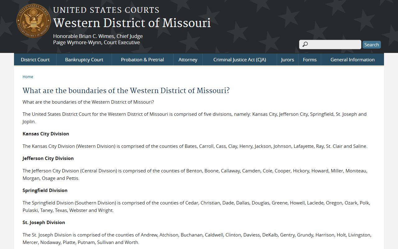Oregon County Circuit Court records and Western District Missouri boundary