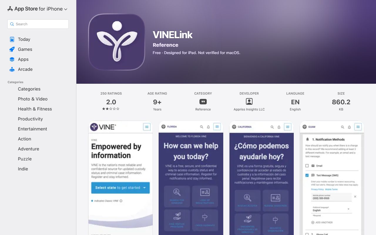 Oregon County inmate search VINELink Apple app