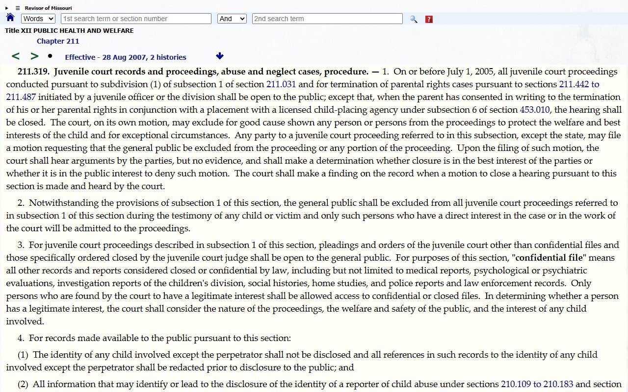 Oregon County probate records and Missouri juvenile confidentiality statute