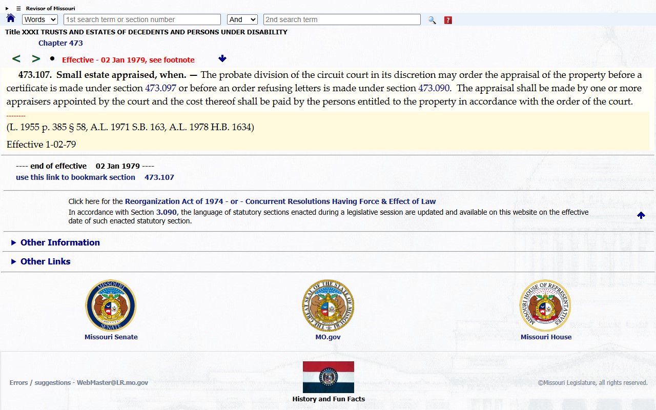 Oregon County probate records and Missouri probate appraisal statute