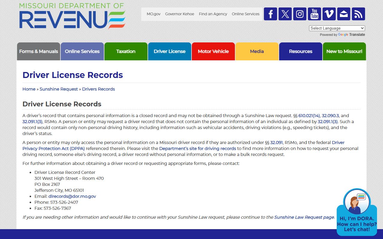 Oregon County traffic court records and DOR driver record access limits